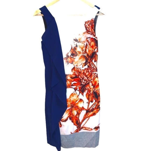 Sachin & Babi Orange Floral Print Ruffled Sleeveless Deep Back Dress Size 2 - Picture 1 of 6